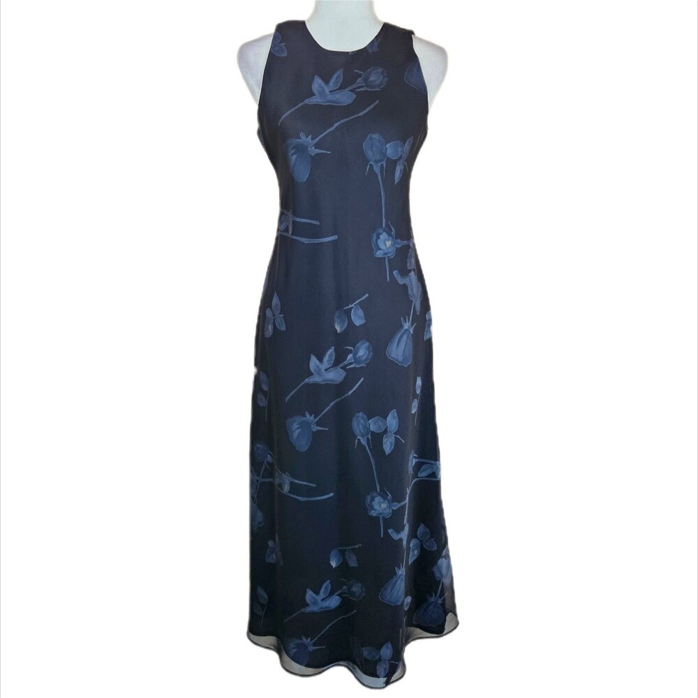 Donna Ricco Sheer Overlay Dark Floral Maxi Slip Dress Women's 2P Whimsigoth 90s